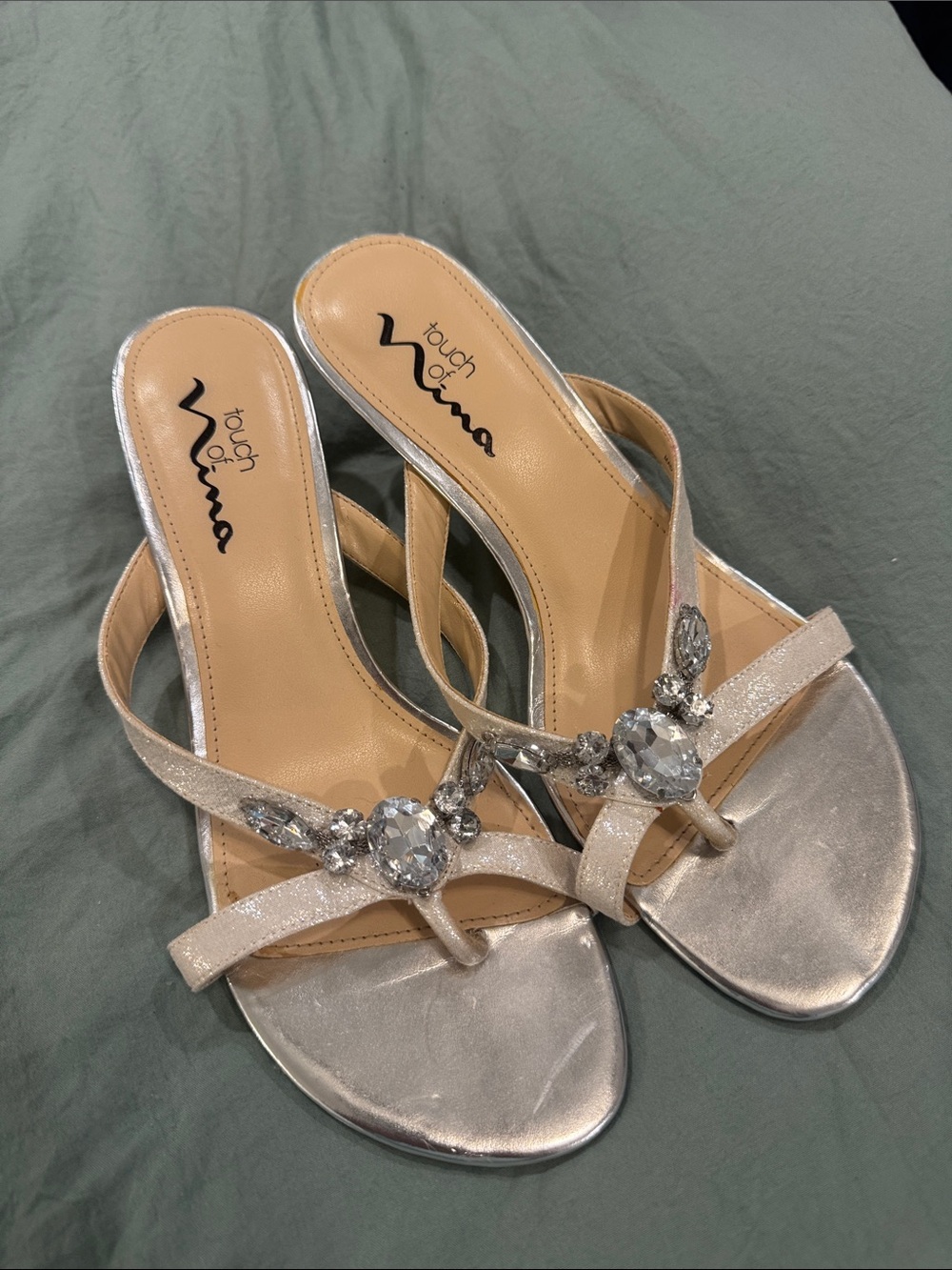 Touch of Nina Silver Crystal Embellished Heeled Sandals